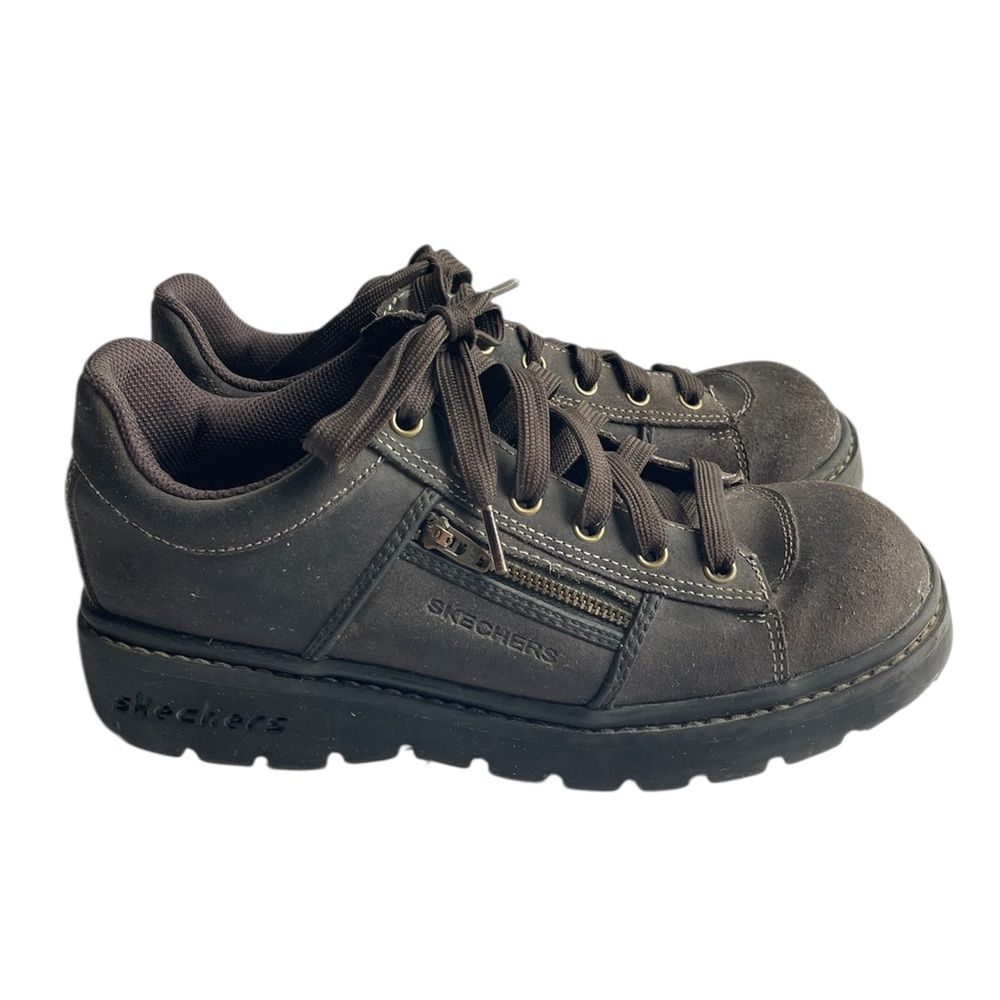 VTG Y2K Skechers Size 9 Tredd Jammers Dark-Brown Chunky Lace Up Shoes Zip
